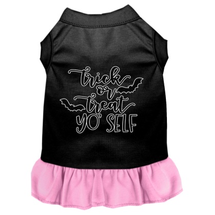 Trick or Treat Yo' Self Screen Print Dog Dress Black with Light Pink Sm