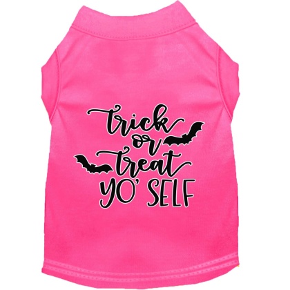 Trick or Treat Yo' Self Screen Print Dog Shirt Bright Pink Lg