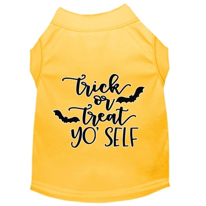 Trick or Treat Yo' Self Screen Print Dog Shirt Yellow Lg