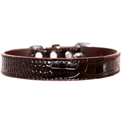 Tulsa Plain Croc Dog Collar Chocolate Size 12