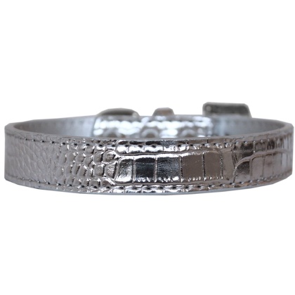 Tulsa Plain Croc Dog Collar Silver Size 12