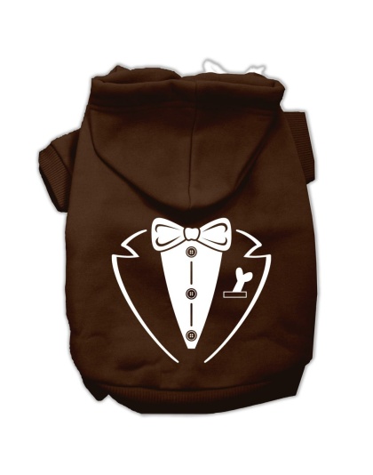 Tuxedo Screen Print Pet Hoodies Brown Size Lg