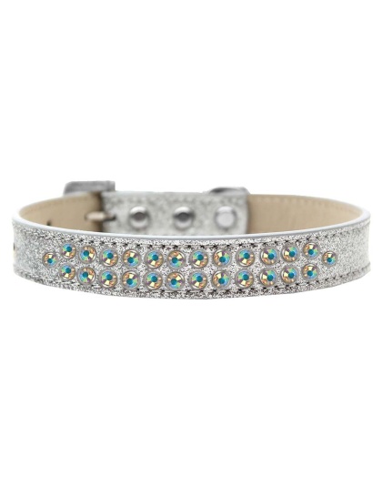 Two Row AB Crystal Size 12 Silver Ice Cream Dog Collar