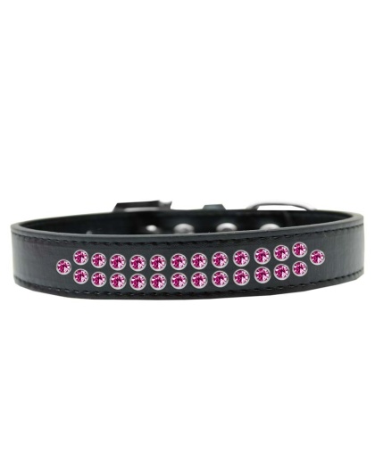 Two Row Bright Pink Crystal Size 12 Black Dog Collar
