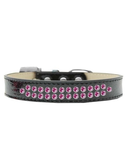 Two Row Bright Pink Crystal Size 12 Black Ice Cream Dog Collar