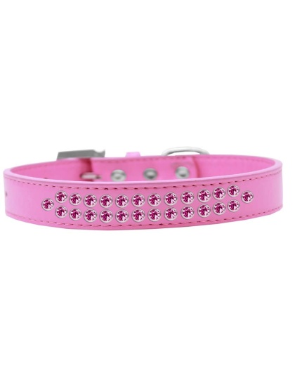 Two Row Bright Pink Crystal Size 12 Bright Pink Dog Collar