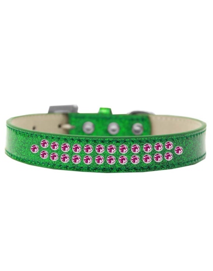 Two Row Bright Pink Crystal Size 12 Emerald Green Ice Cream Dog Collar