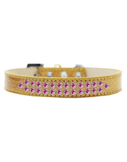 Two Row Bright Pink Crystal Size 12 Gold Ice Cream Dog Collar