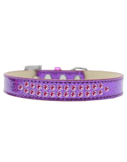 Two Row Bright Pink Crystal Size 12 Purple Ice Cream Dog Collar