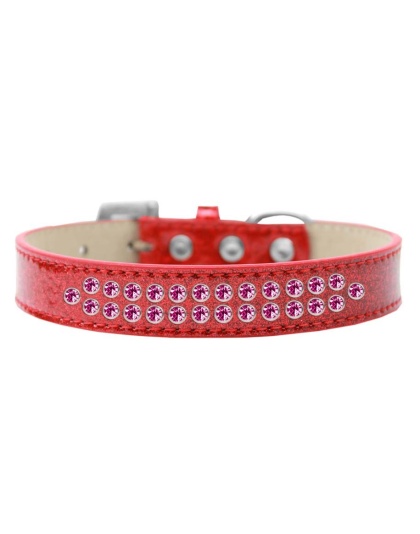 Two Row Bright Pink Crystal Size 12 Red Ice Cream Dog Collar