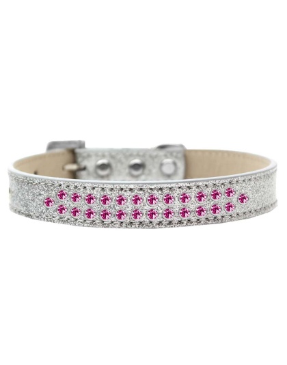 Two Row Bright Pink Crystal Size 12 Silver Ice Cream Dog Collar