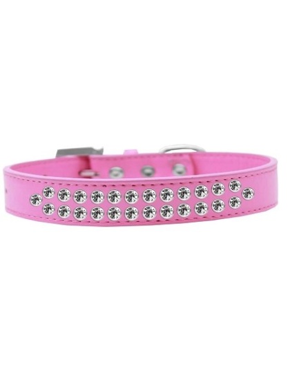 Two Row Clear Crystal Size 12 Bright Pink Dog Collar
