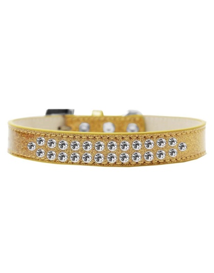 Two Row Clear Crystal Size 12 Gold Ice Cream Dog Collar