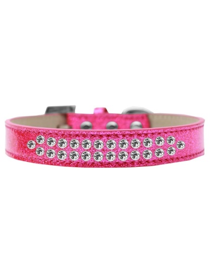 Two Row Clear Crystal Size 12 Pink Ice Cream Dog Collar