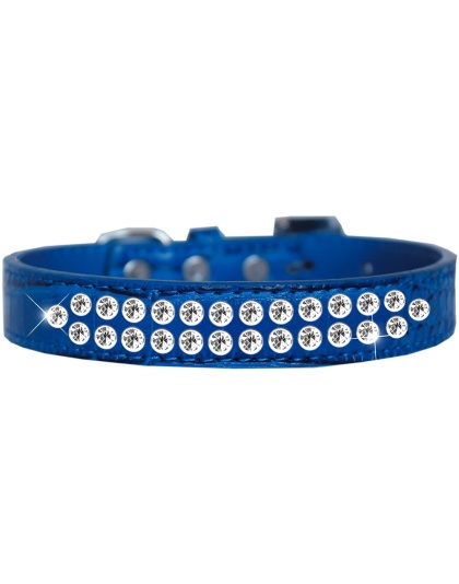 Two Row Clear Jewel Croc Dog Collar Blue Size 12