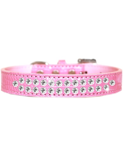 Two Row Clear Jewel Croc Dog Collar Light Pink Size 12