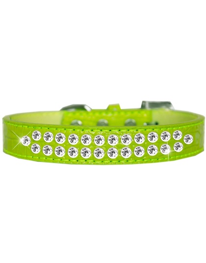 Two Row Clear Jewel Croc Dog Collar Lime Green Size 12
