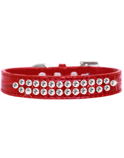 Two Row Clear Jewel Croc Dog Collar Red Size 12