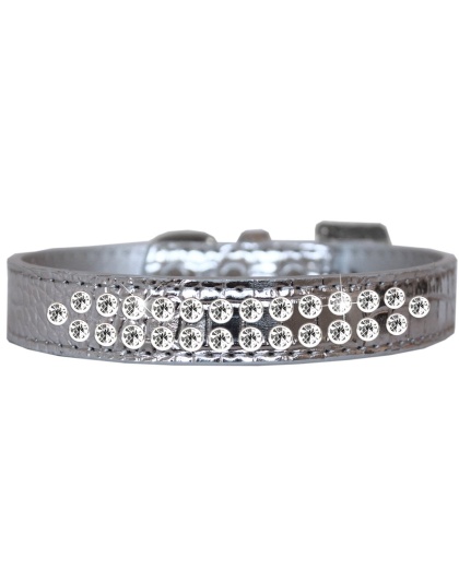 Two Row Clear Jewel Croc Dog Collar Silver Size 12