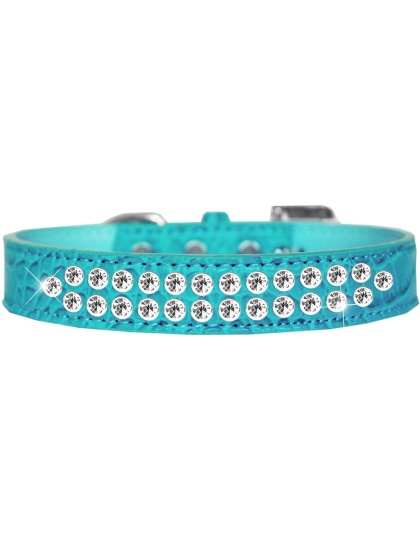 Two Row Clear Jewel Croc Dog Collar Turquoise Size 12