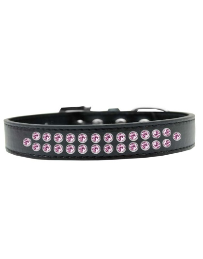 Two Row Light Pink Crystal Size 12 Black Dog Collar