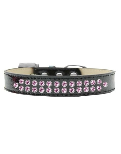 Two Row Light Pink Crystal Size 12 Black Ice Cream Dog Collar