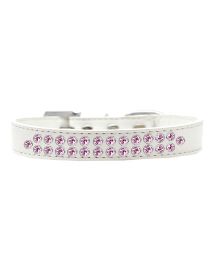 Two Row Light Pink Crystal Size 12 White Dog Collar