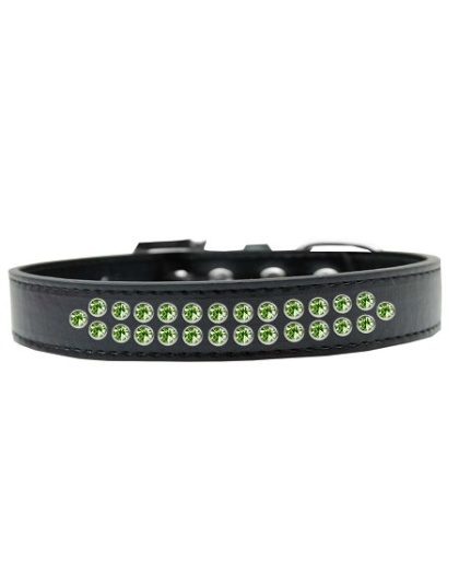 Two Row Lime Green Crystal Size 12 Black Dog Collar