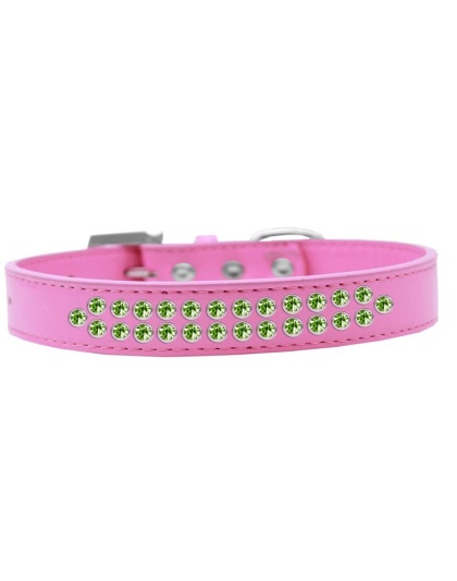 Two Row Lime Green Crystal Size 12 Bright Pink Dog Collar