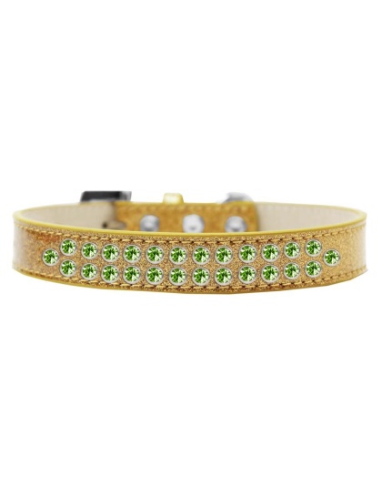 Two Row Lime Green Crystal Size 12 Gold Ice Cream Dog Collar