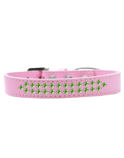 Two Row Lime Green Crystal Size 12 Light Pink Dog Collar