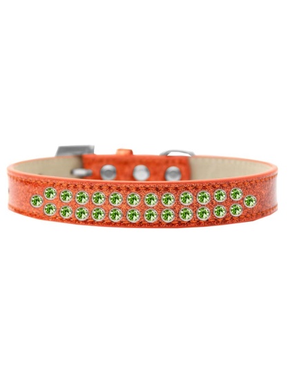 Two Row Lime Green Crystal Size 12 Orange Ice Cream Dog Collar