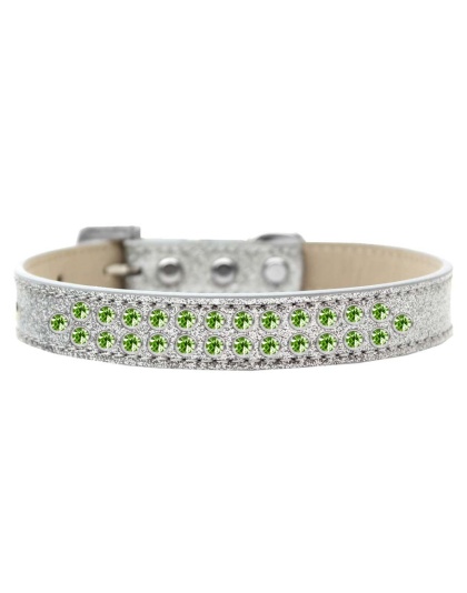 Two Row Lime Green Crystal Size 12 Silver Ice Cream Dog Collar