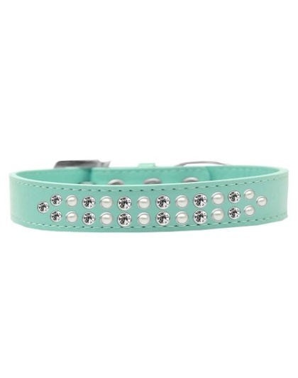 Two Row Pearl and Clear Crystal Size 12 Aqua Dog Collar