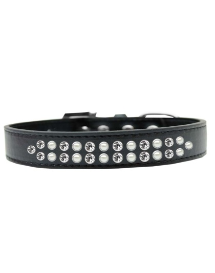 Two Row Pearl and Clear Crystal Size 12 Black Dog Collar