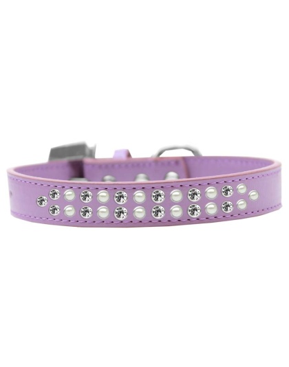 Two Row Pearl and Clear Crystal Size 12 Lavender Dog Collar