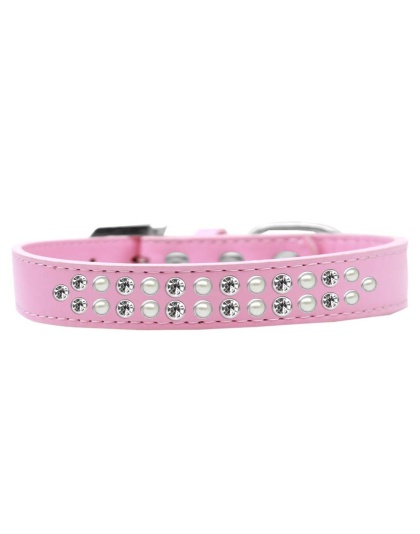 Two Row Pearl and Clear Crystal Size 12 Light Pink Dog Collar