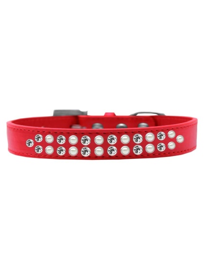 Two Row Pearl and Clear Crystal Size 12 Red Dog Collar