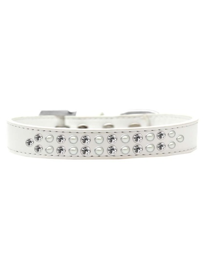 Two Row Pearl and Clear Crystal Size 12 White Dog Collar