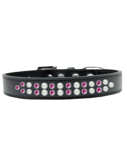 Two Row Pearl and Pink Crystal Size 12 Black Dog Collar