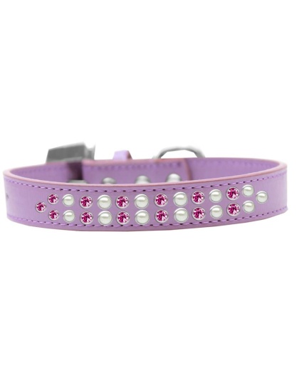 Two Row Pearl and Pink Crystal Size 12 Lavender Dog Collar