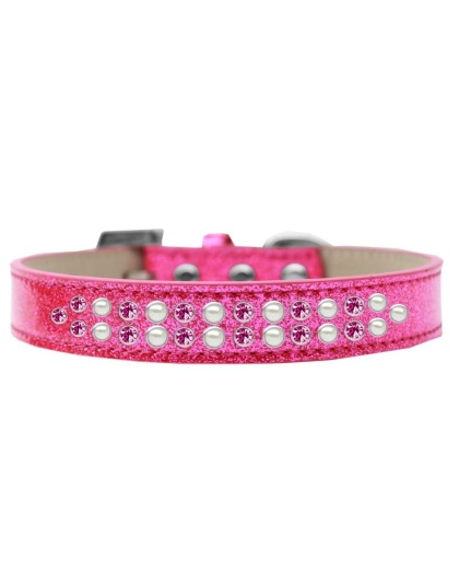 Two Row Pearl and Pink Crystal Size 12 Pink Ice Cream Dog Collar