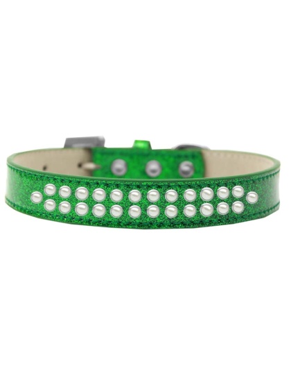 Two Row Pearl Size 12 Emerald Green Ice Cream Dog Collar