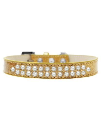 Two Row Pearl Size 12 Gold Ice Cream Dog Collar