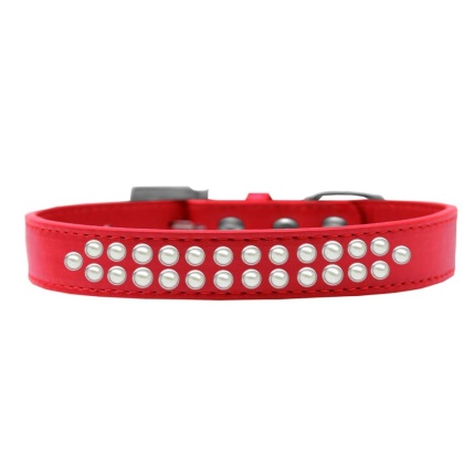 Two Row Pearl Size 12 Red Dog Collar