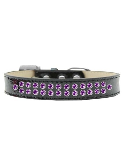 Two Row Purple Crystal Size 12 Black Ice Cream Dog Collar