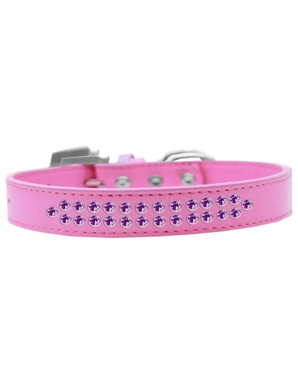 Two Row Purple Crystal Size 12 Bright Pink Dog Collar