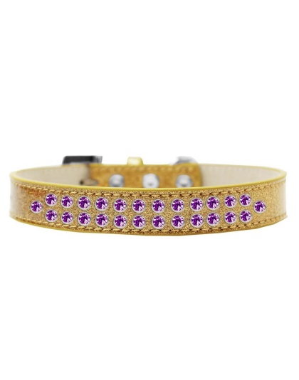 Two Row Purple Crystal Size 12 Gold Ice Cream Dog Collar