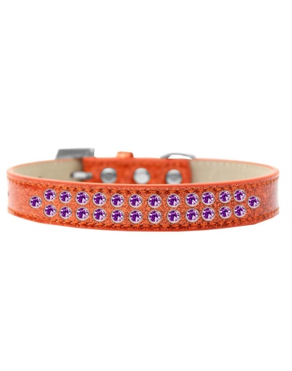 Two Row Purple Crystal Size 12 Orange Ice Cream Dog Collar