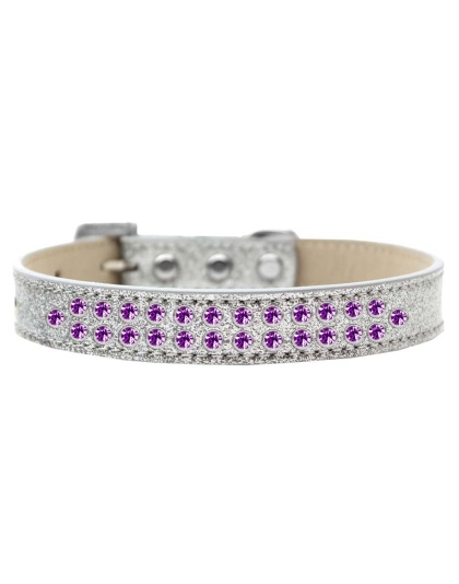 Two Row Purple Crystal Size 12 Silver Ice Cream Dog Collar